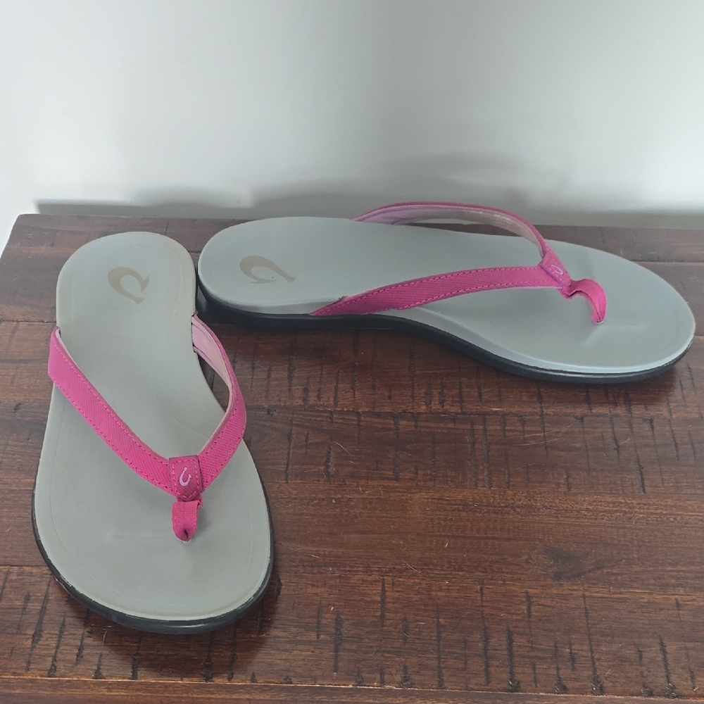 OluKai Pink and Gray Sandals